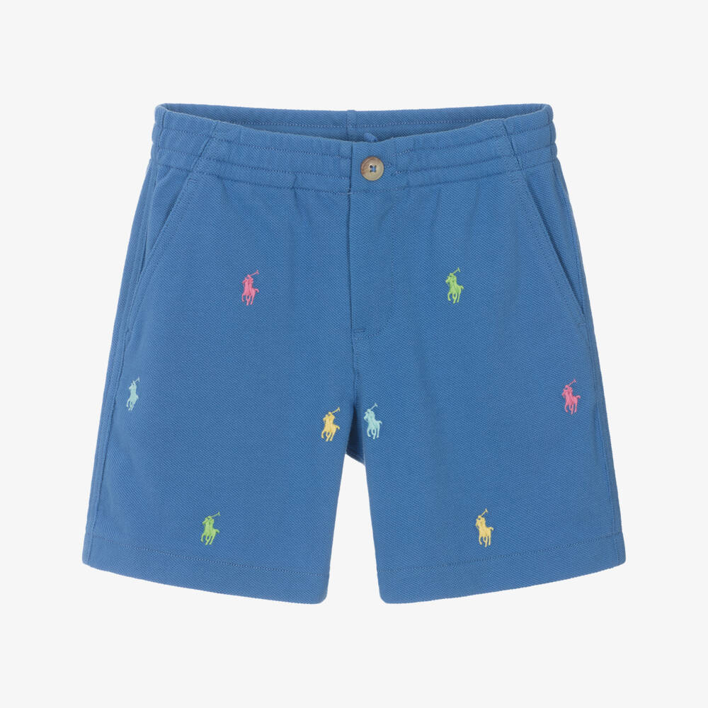 Ralph Lauren-Boys Blue Embroidered Polo Shorts | Childrensalon Outlet