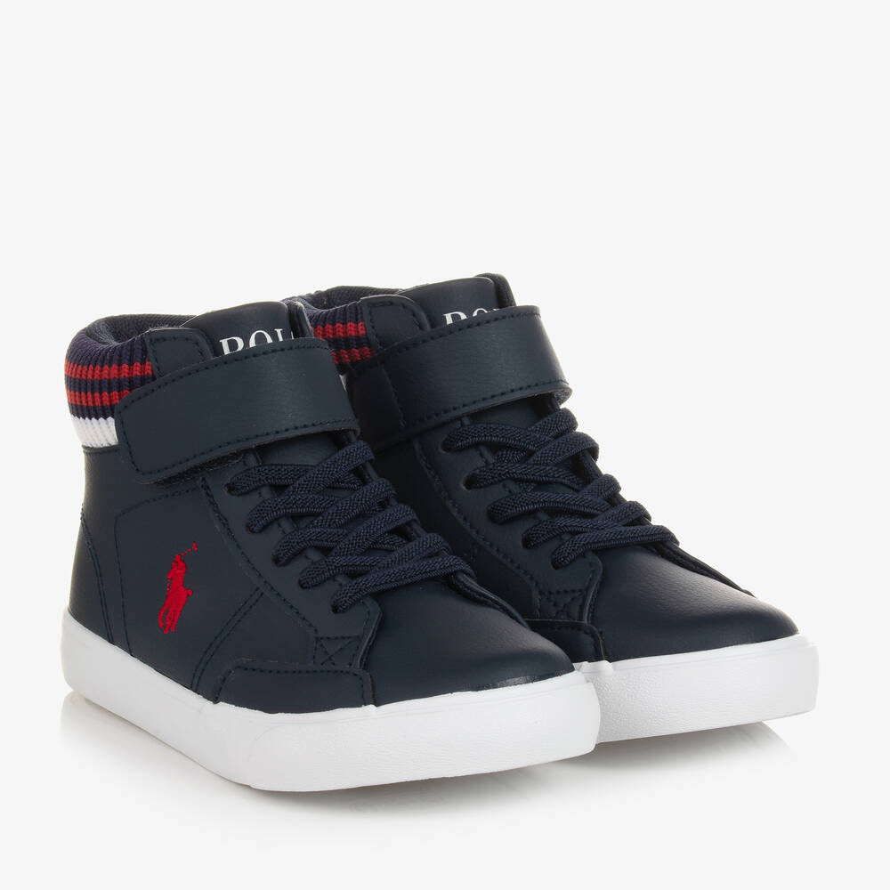 Polo Ralph Lauren - Boys Blue Faux Leather High Top Trainers | Childrensalon