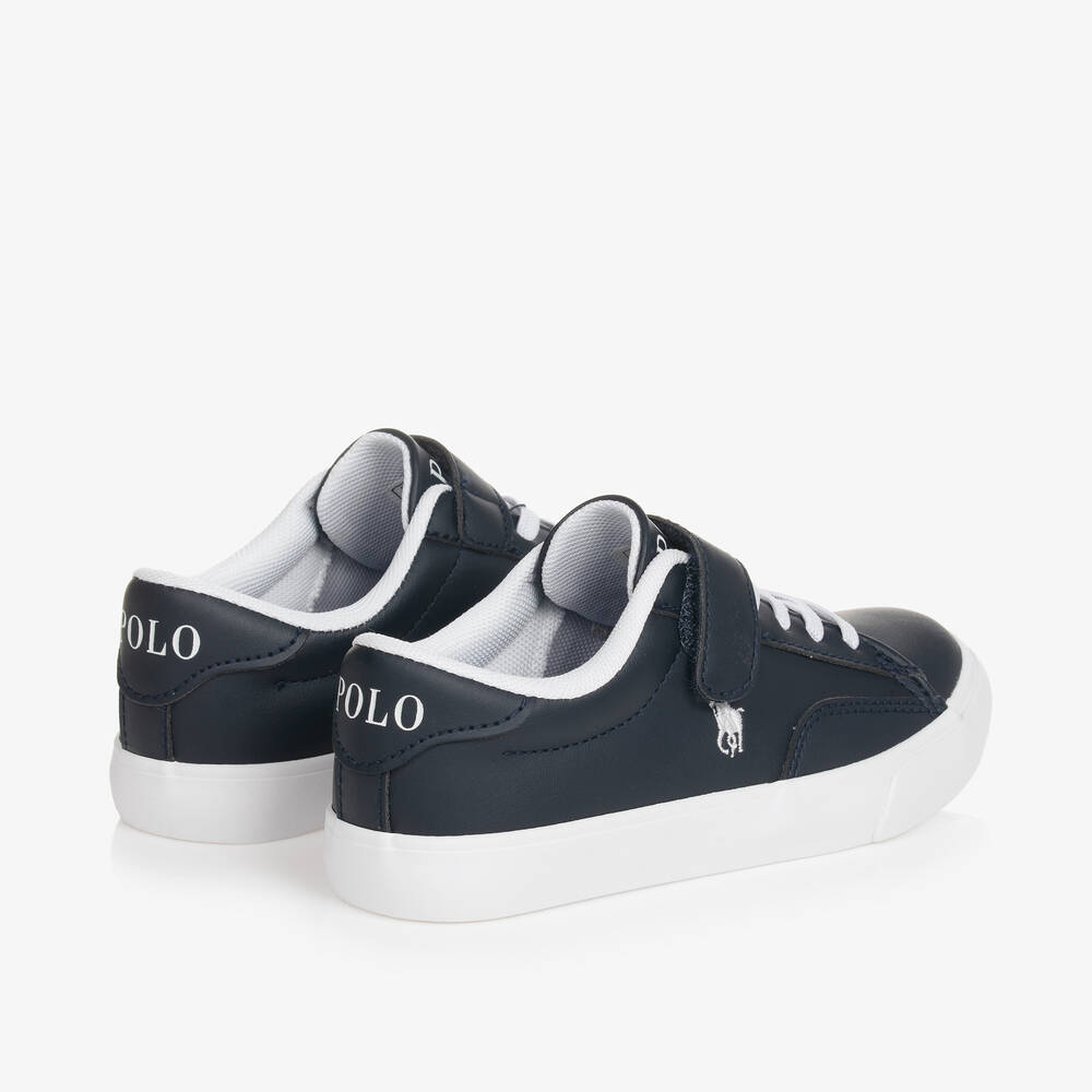 Ralph Lauren-Boys Blue Faux Leather Velcro Trainers | Childrensalon Outlet