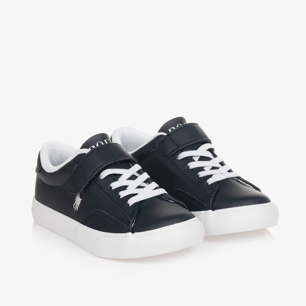 Boys Blue Faux Leather Velcro Trainers
