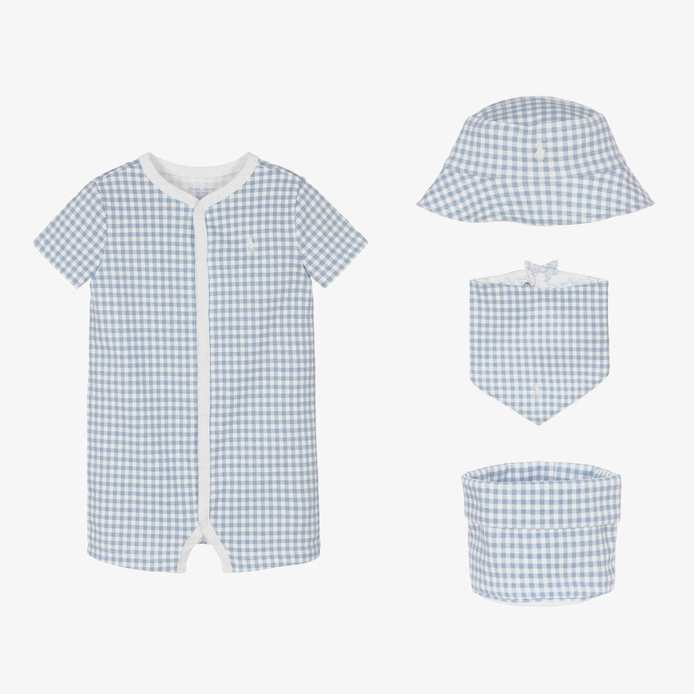 Ralph Lauren - طقم بِدلة أوفرول قطن جيرسي لون أزرق للمواليد | Childrensalon