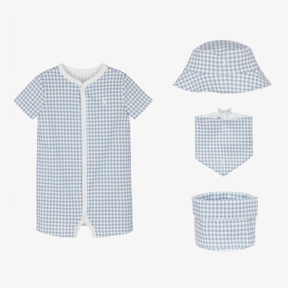 Ralph Lauren - Ensemble barboteuse vichy bleu | Childrensalon