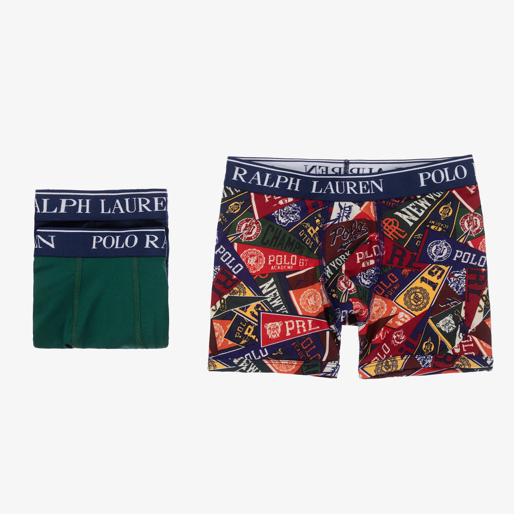 Polo Ralph Lauren - Boxers bleus et verts garçon (x 3) | Childrensalon