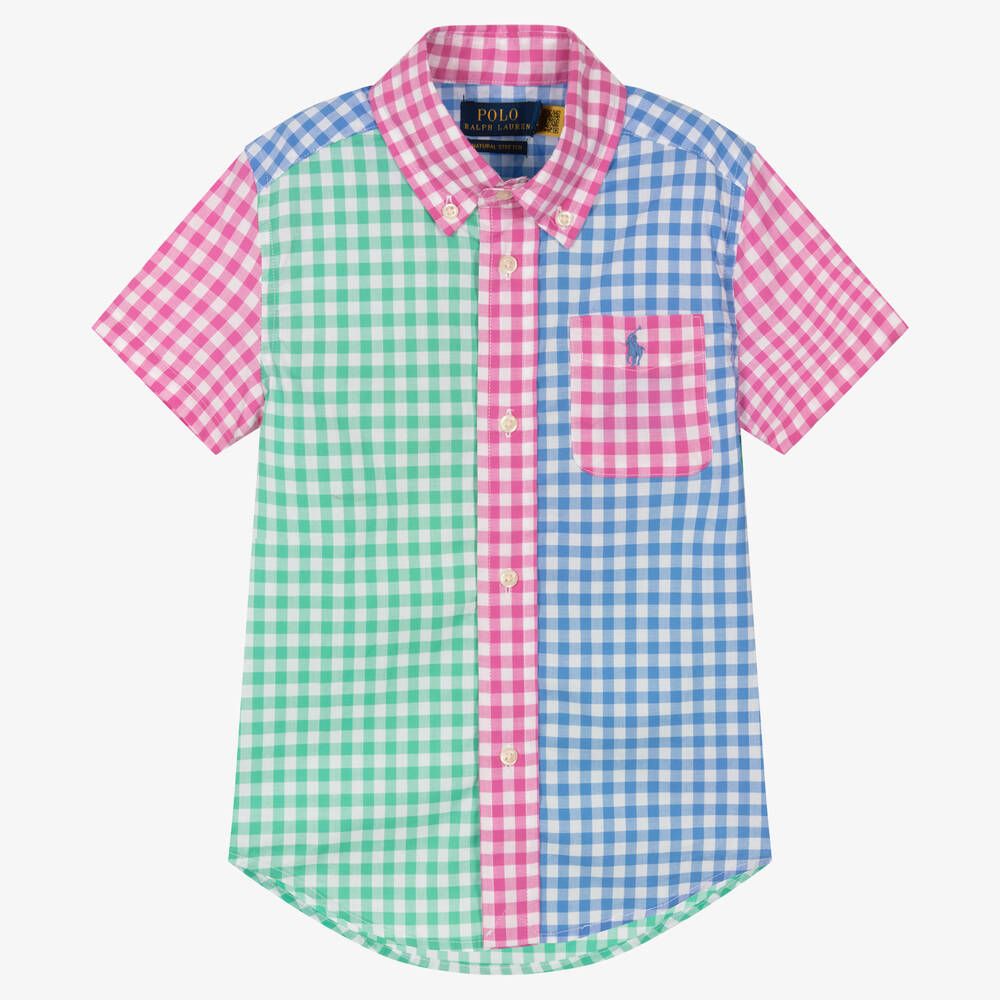 Polo Ralph Lauren - قميص قطن بوبلين كاروهات لون أزرق وأخضر للأولاد | Childrensalon