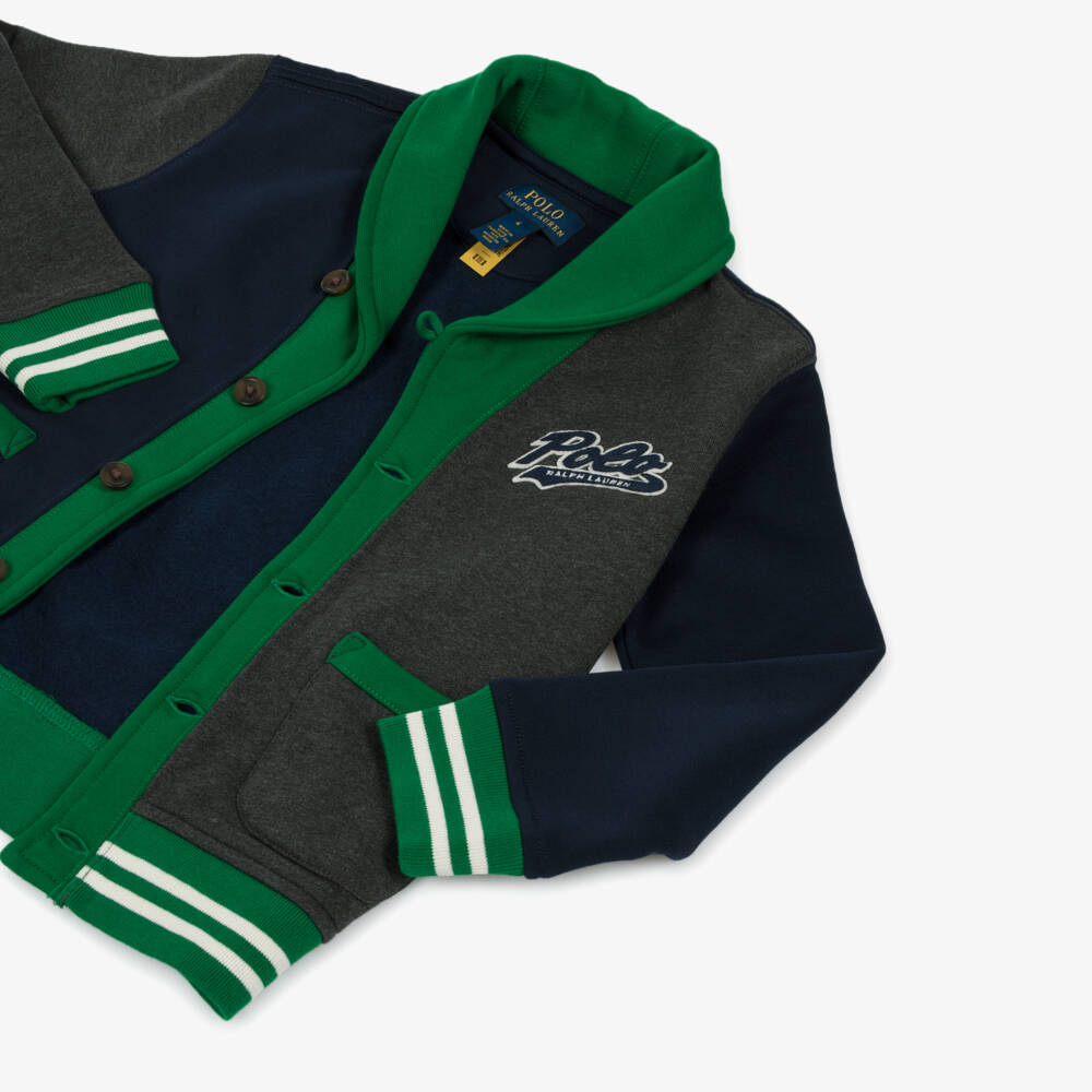 Ralph Lauren-Boys Blue & Green Colourblock Jersey Cardigan | Childrensalon Outlet