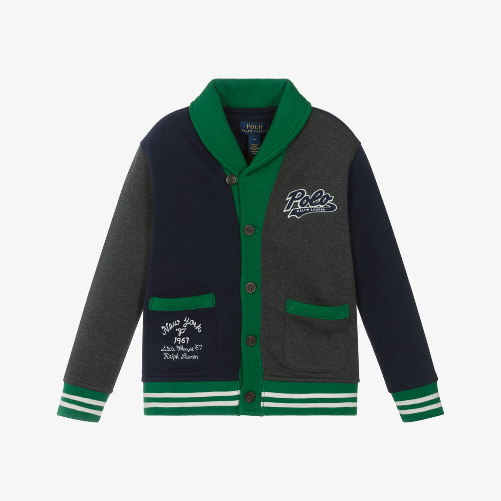 Ralph Lauren-Boys Blue & Green Colourblock Jersey Cardigan | Childrensalon Outlet