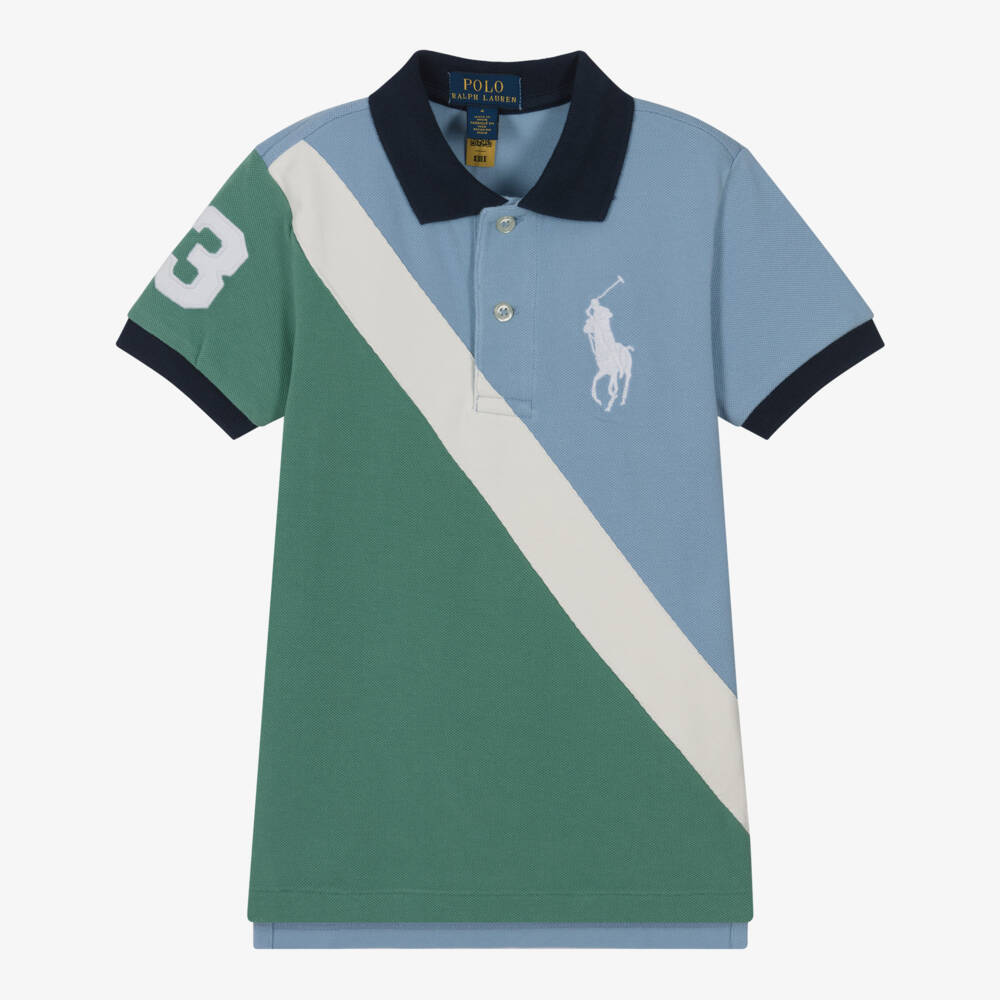 Ralph Lauren-Boys Blue & Green Cotton Piqué Polo Shirt | Childrensalon Outlet