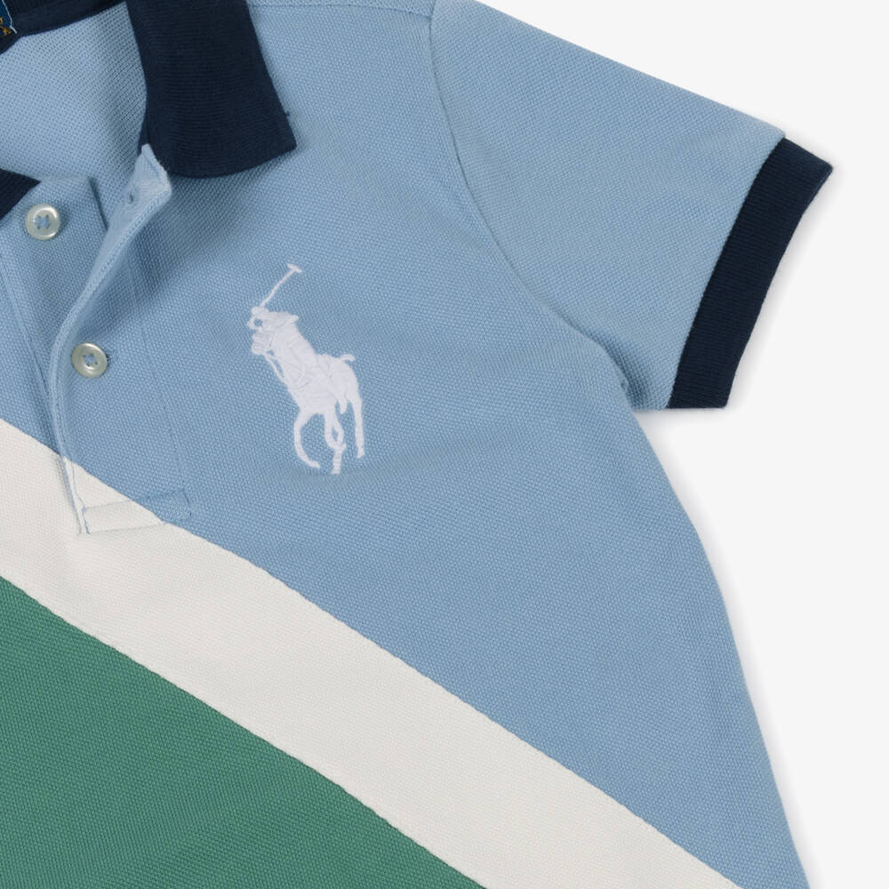 Ralph Lauren-Boys Blue & Green Cotton Piqué Polo Shirt | Childrensalon Outlet