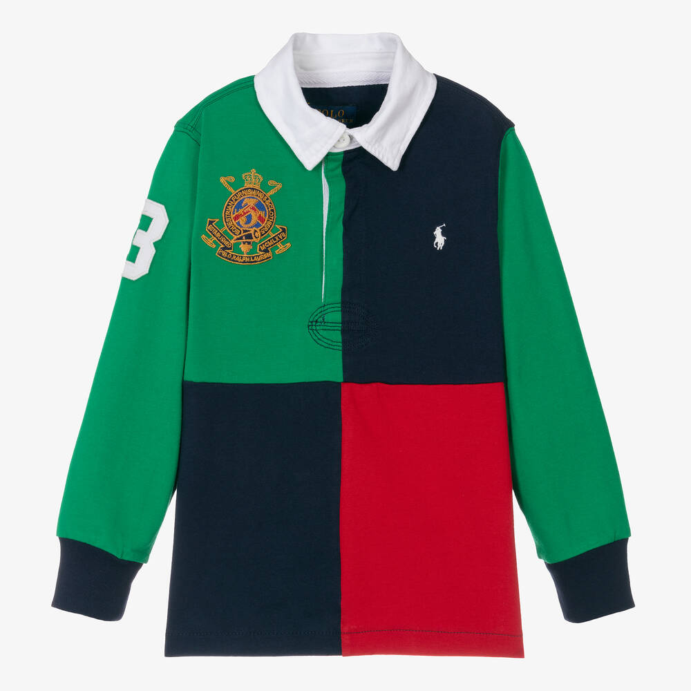 Boys Blue Green Cotton Stripe Polo Top