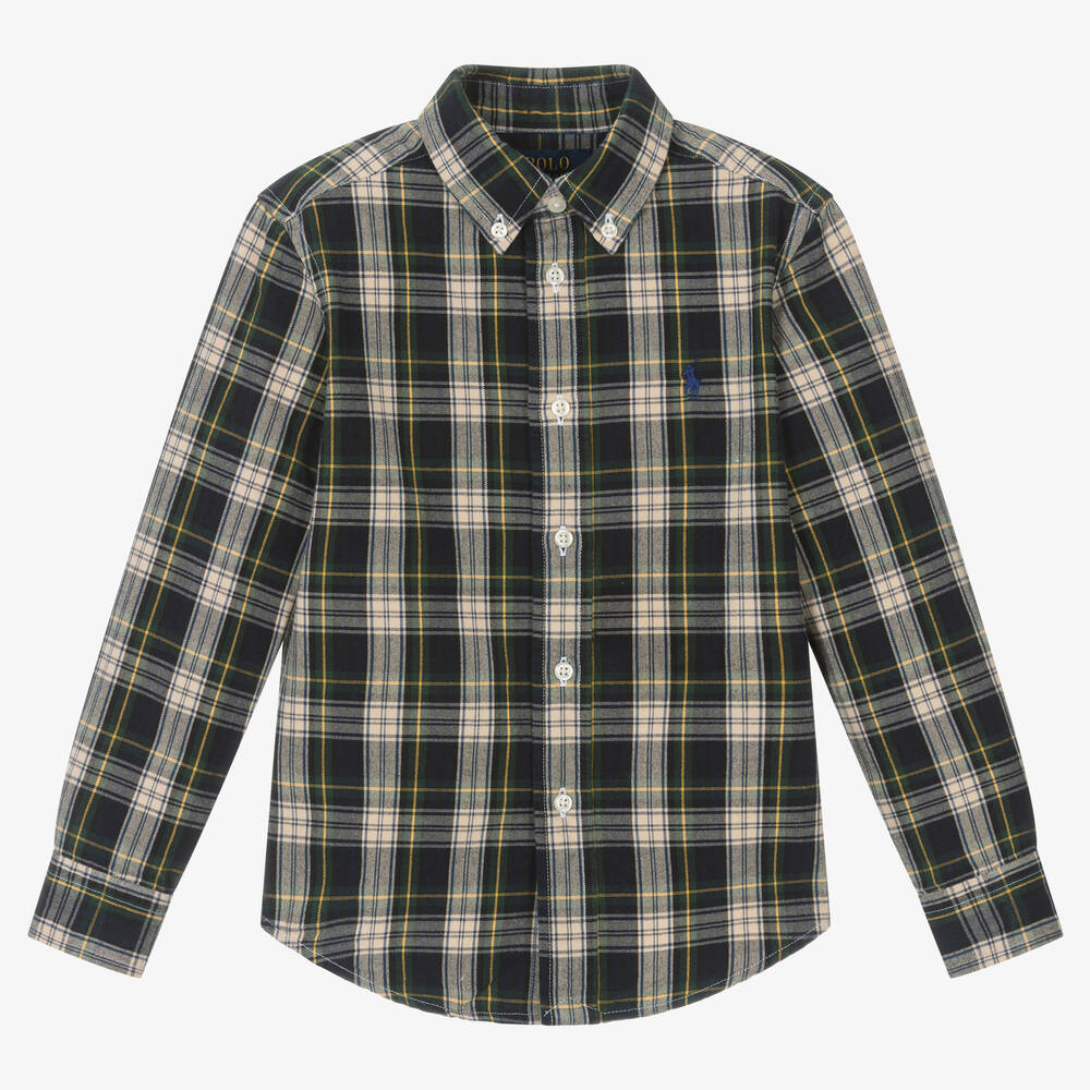 Ralph Lauren - قميص قطن أكسفورد تارتان لون كحلي وأخضر | Childrensalon