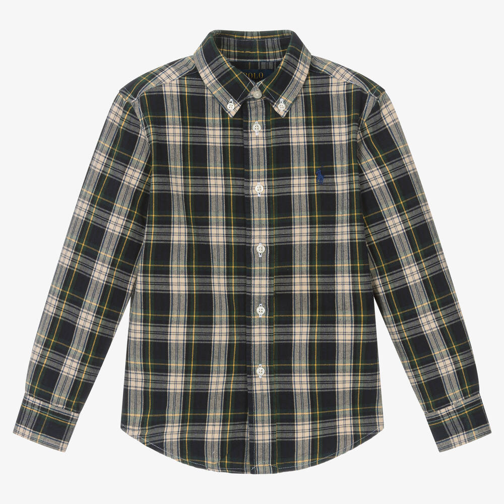 Ralph Lauren - Boys Blue & Green Cotton Tartan Shirt | Childrensalon