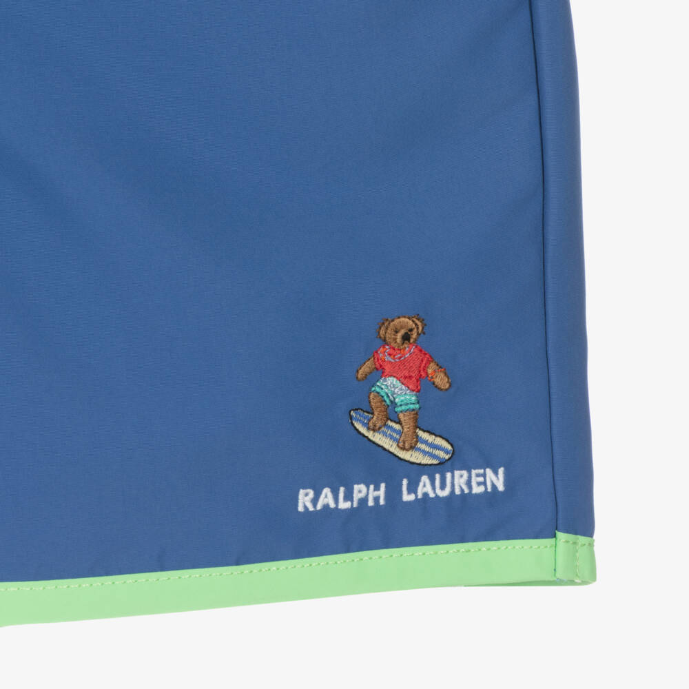 Ralph Lauren-Boys Blue & Green Polo Bear Swim Shorts | Childrensalon Outlet