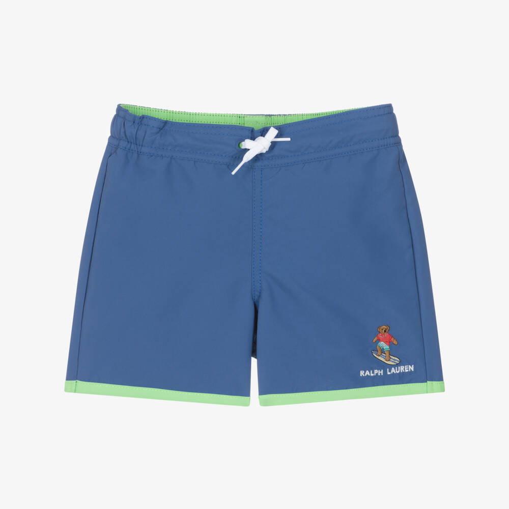 Ralph Lauren-Boys Blue & Green Polo Bear Swim Shorts | Childrensalon Outlet