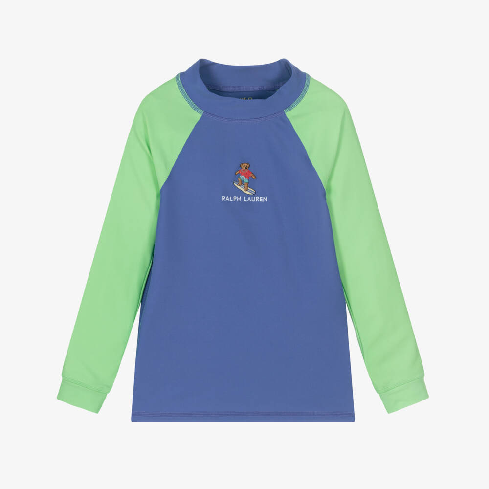 Ralph Lauren-Boys Blue & Green Polo Bear Swim Top (UPF50) | Childrensalon Outlet