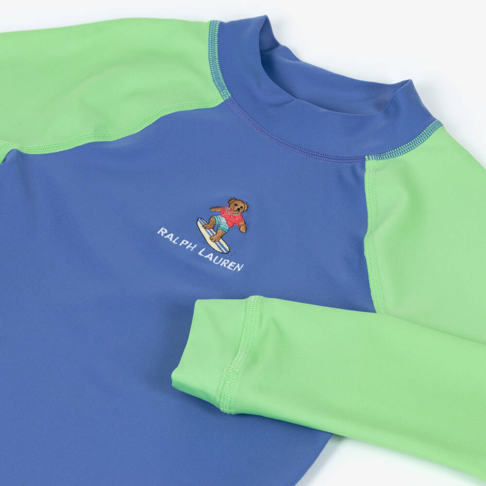 Ralph Lauren-Boys Blue & Green Polo Bear Swim Top (UPF50) | Childrensalon Outlet