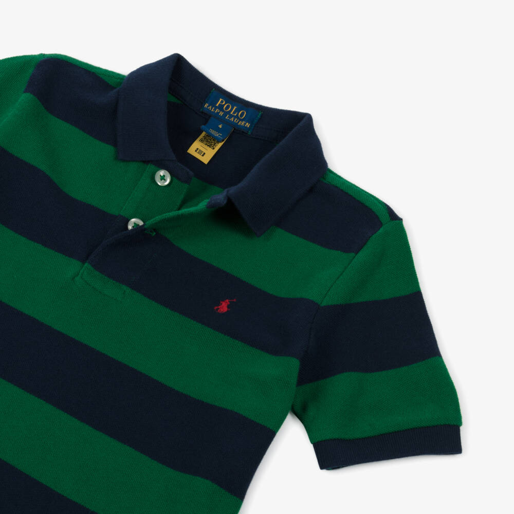 Ralph Lauren-Boys Blue & Green Stripe Short-Sleeve Cotton Polo Shirt | Childrensalon Outlet