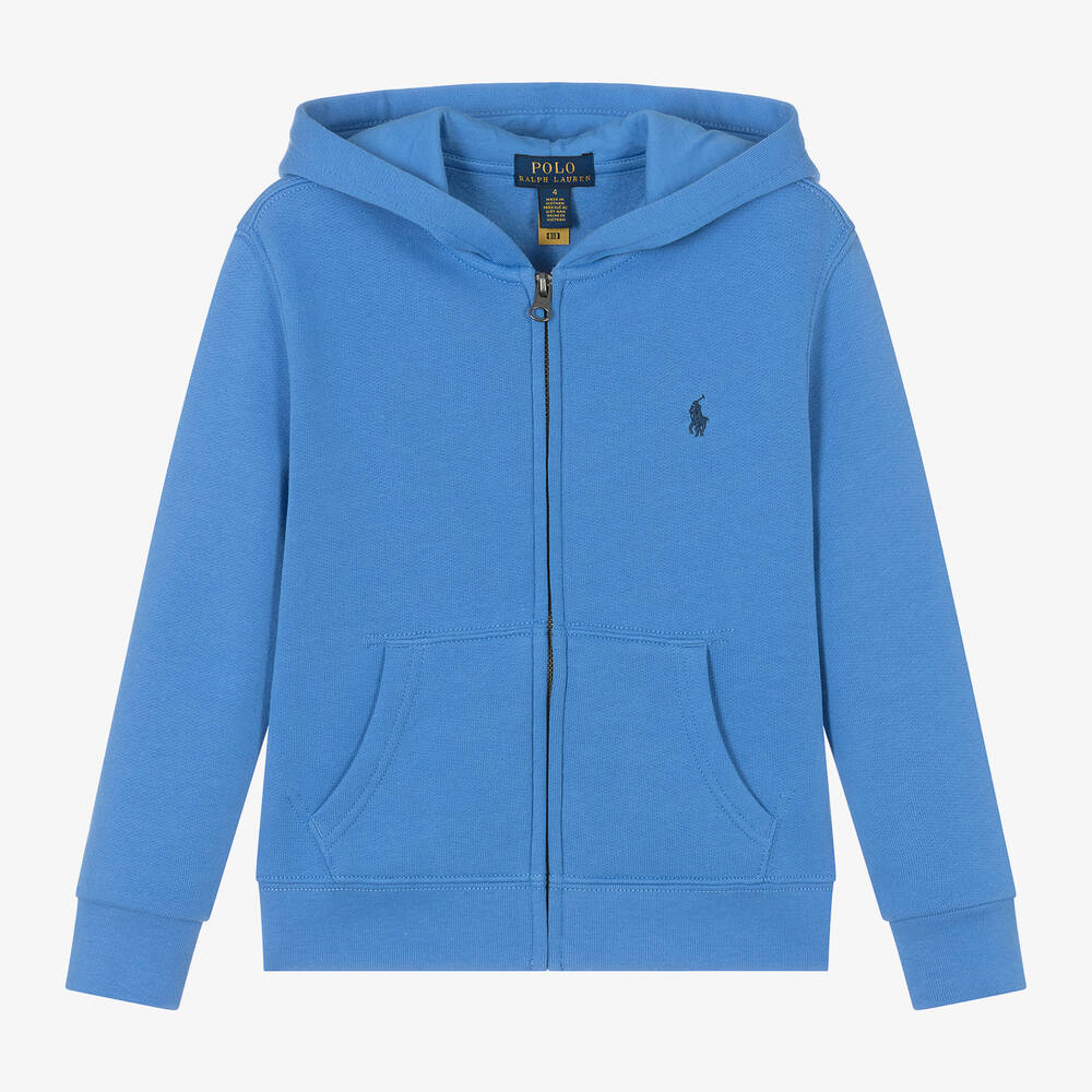 Ralph Lauren-توب هودي بسحّاب قطن جيرسي لون أزرق للأولاد | Childrensalon Outlet