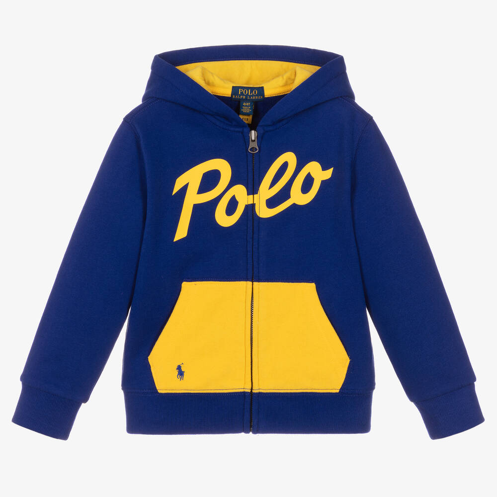 Ralph Lauren-توب هودي بسحّاب قطن جيرسي لون أزرق للأولاد | Childrensalon Outlet