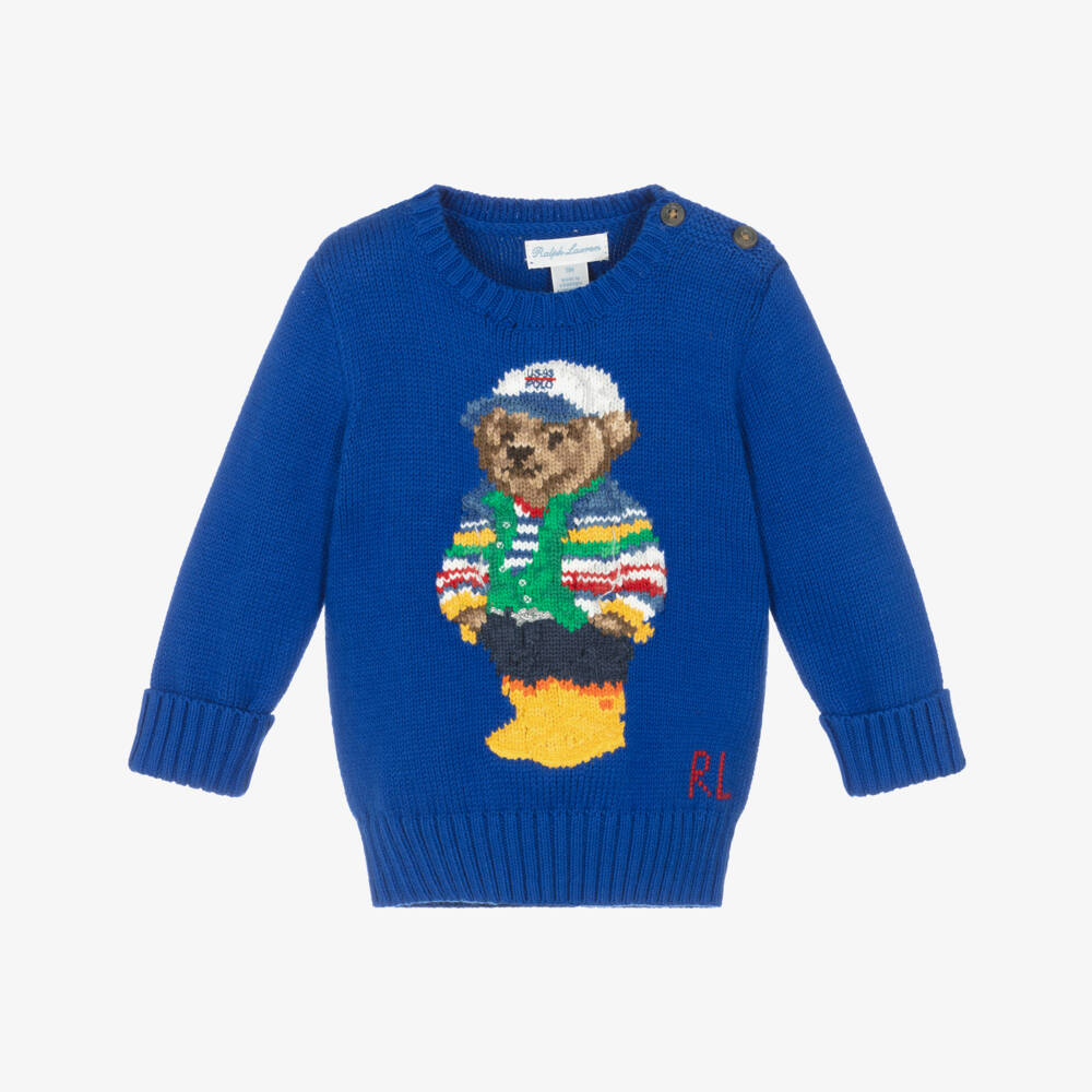 Ralph Lauren-Boys Blue Knit Bear Jumper | Childrensalon Outlet