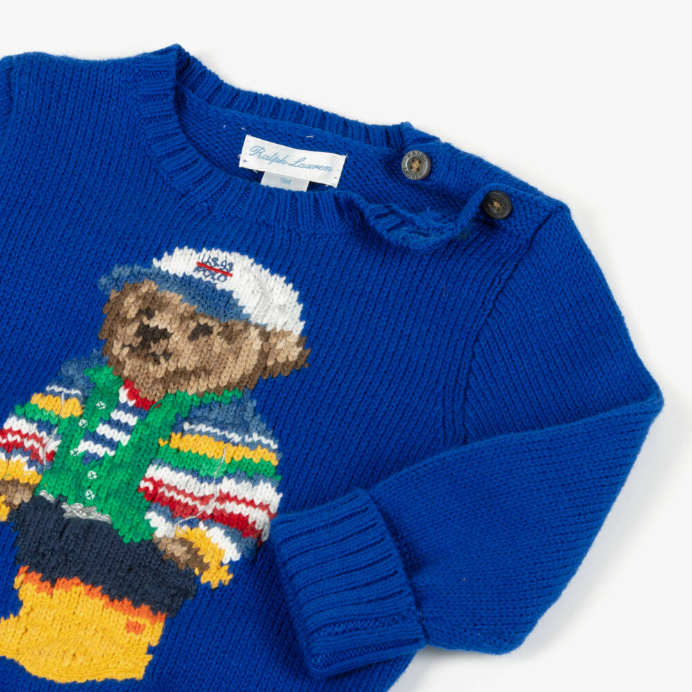 Ralph Lauren-Boys Blue Knit Bear Jumper | Childrensalon Outlet