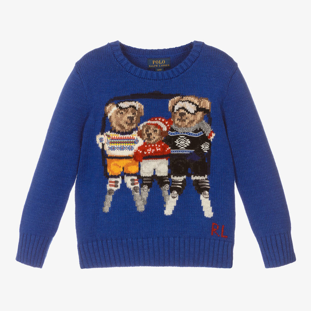 Polo Ralph Lauren - Boys Blue Knitted Bear Sweater | Childrensalon