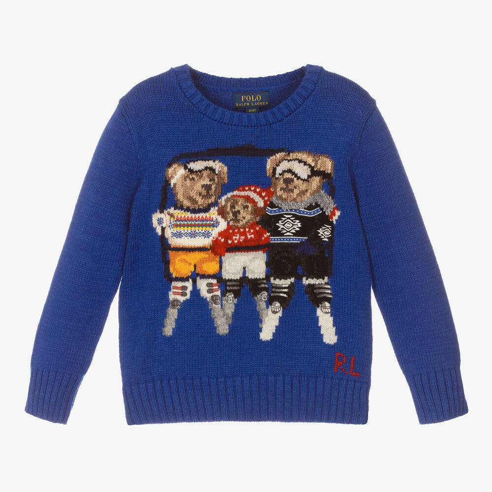 Boys Blue Knitted Bear Sweater