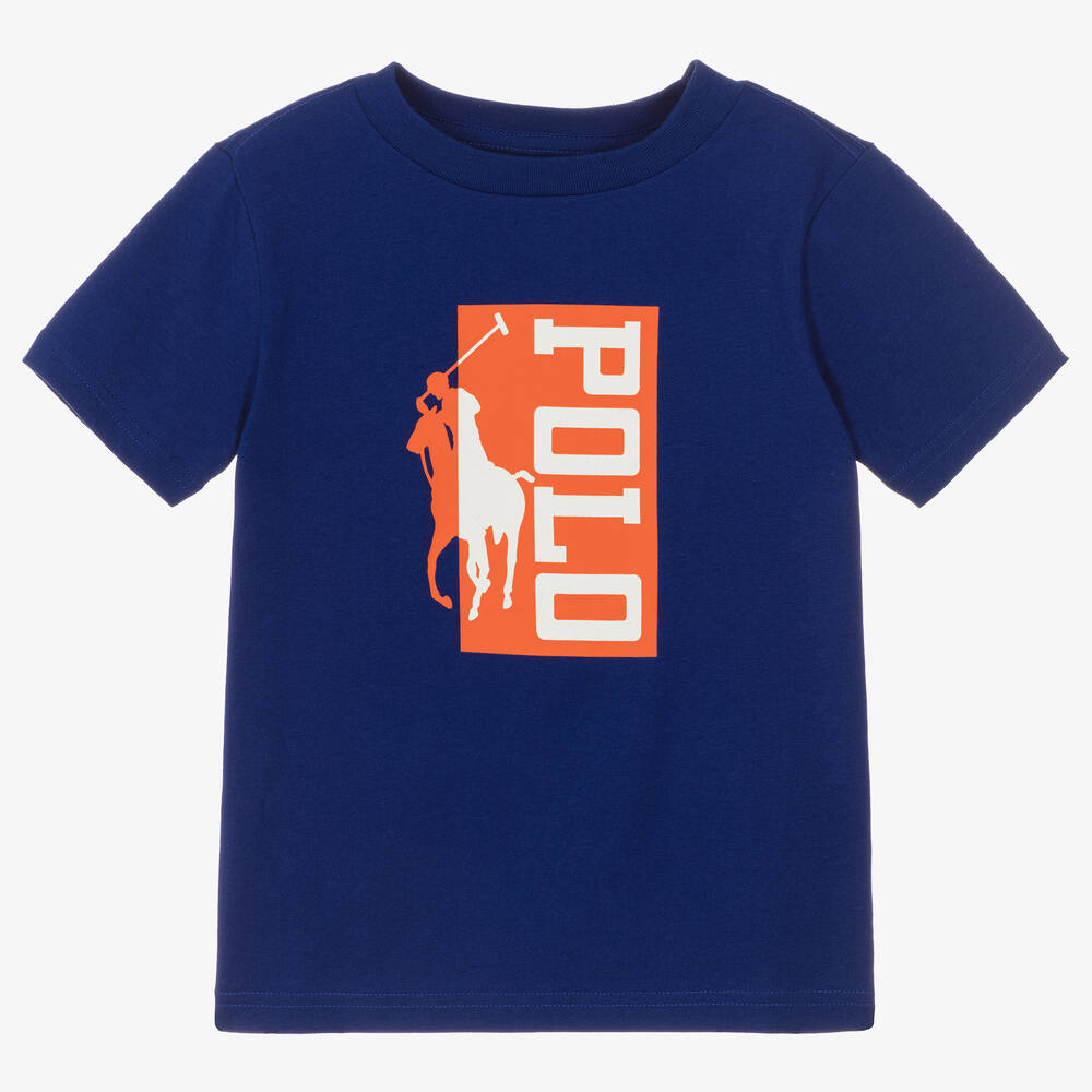 Polo Ralph Lauren - Boys Blue Oversized Cotton Logo T-Shirt | Childrensalon