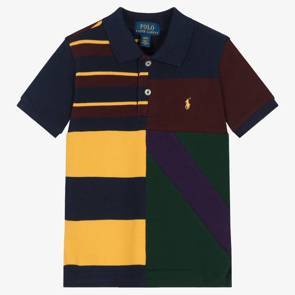Ralph Lauren Boys Blue Patchwork Polo Shirt Childrensalon Outlet