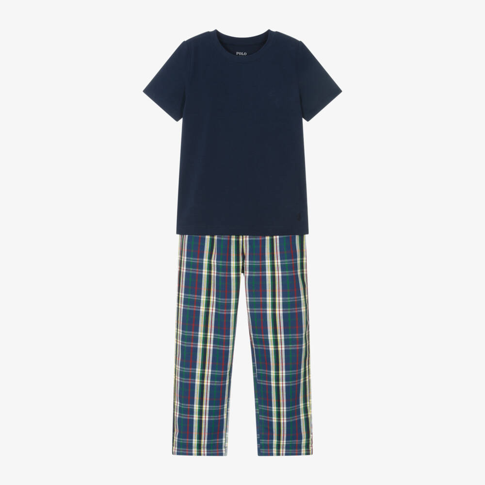 Ralph Lauren-Boys Blue Plaid Cotton Sleepwear | Childrensalon Outlet