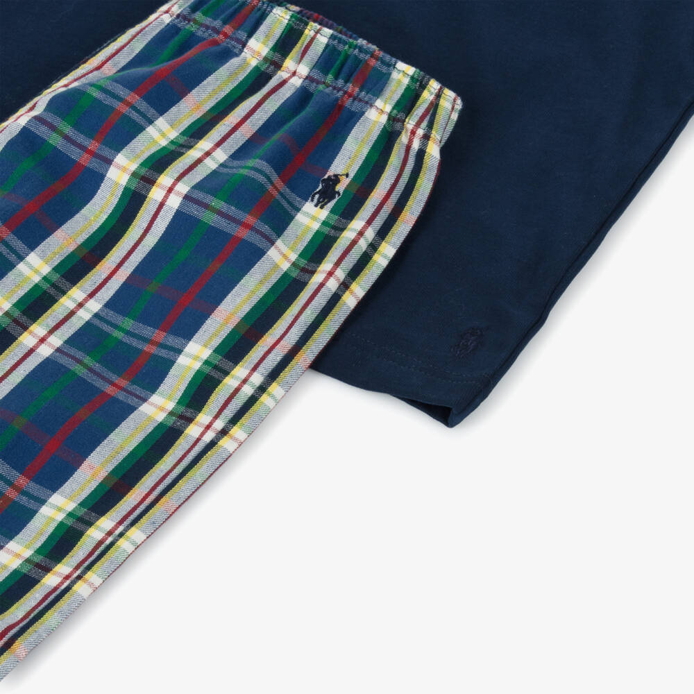 Ralph Lauren-Boys Blue Plaid Cotton Sleepwear | Childrensalon Outlet