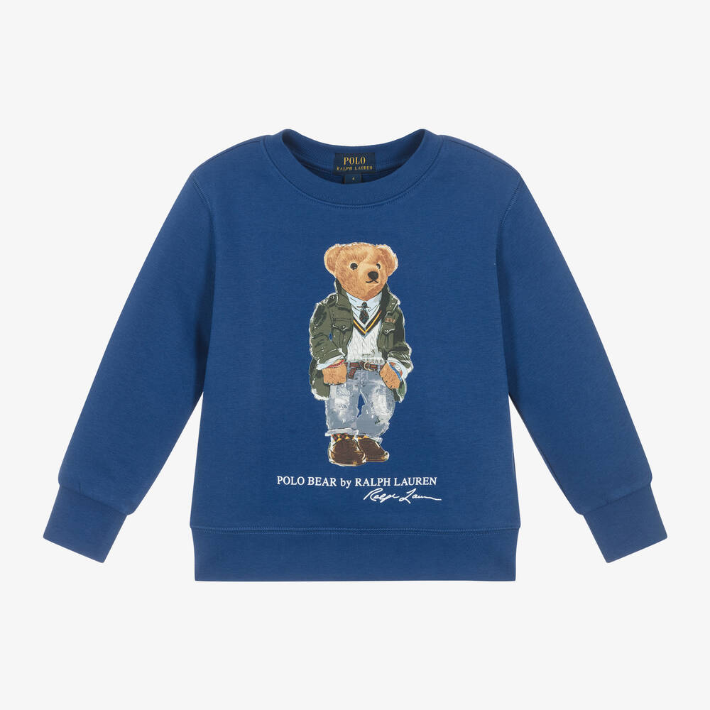 Boys Blue Polo Bear Cotton Sweatshirt