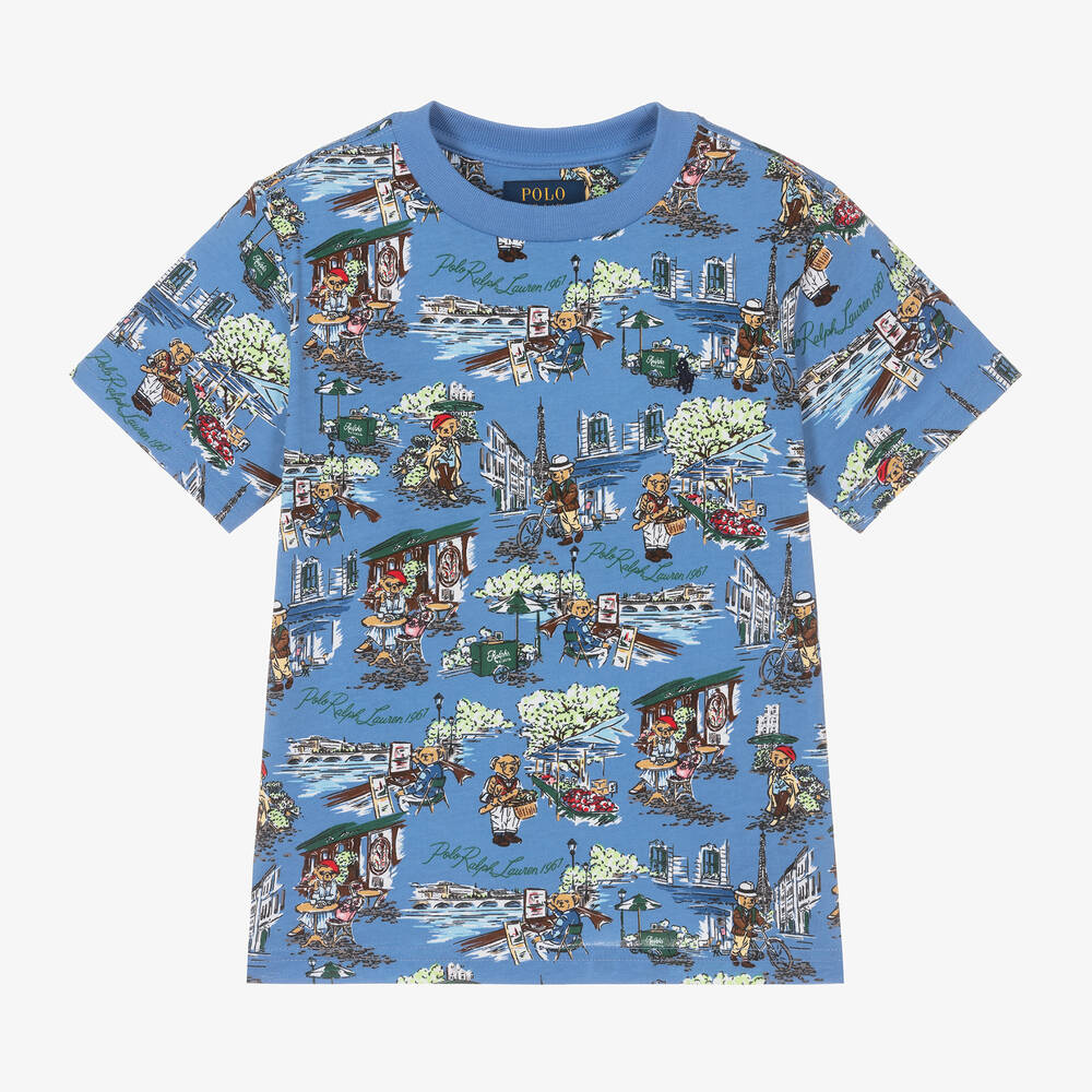 Ralph Lauren Boys Blue Polo Bear Cotton T Shirt Childrensalon Outlet