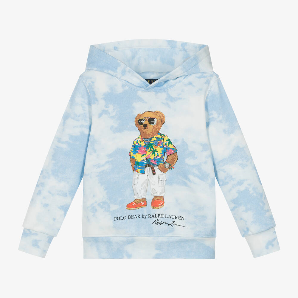 Ralph Lauren Boys Blue Polo Bear Tie Dye Hoodie Childrensalon Outlet