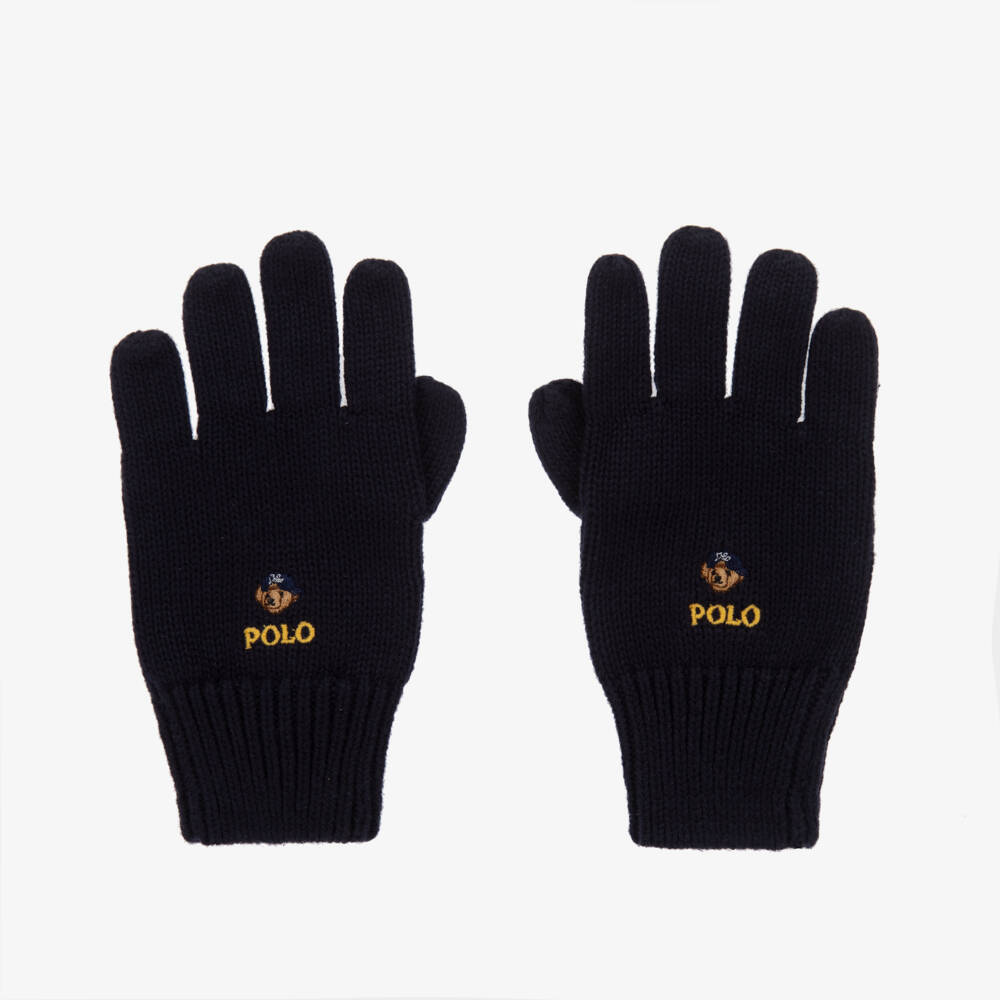 Ralph Lauren-قفازات بشعار دب بولو محبوكة لون كحلي للأولاد | Childrensalon Outlet