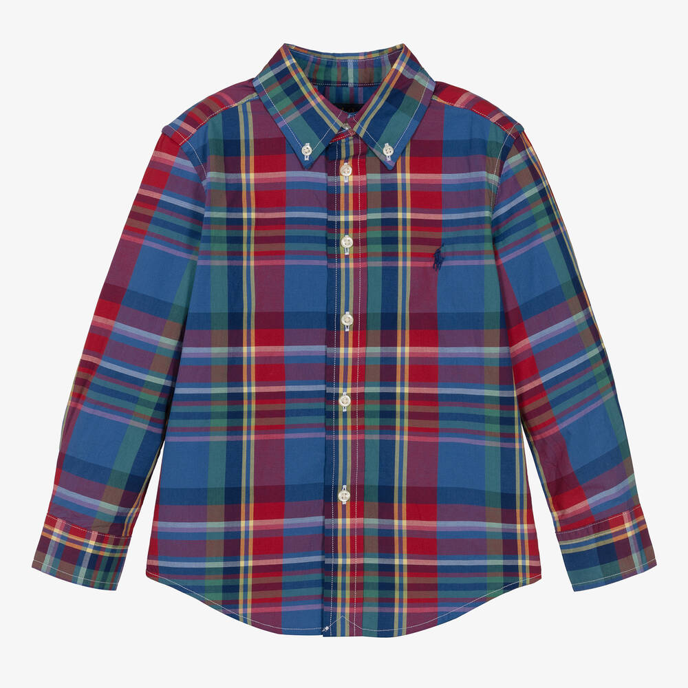 Ralph Lauren - Boys Blue & Red Cotton Check Shirt | Childrensalon