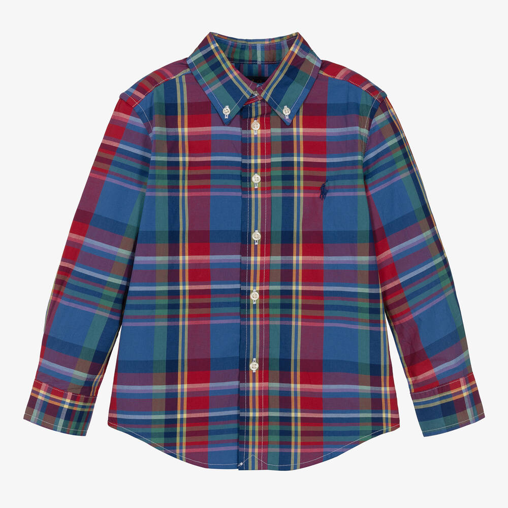 Boys Blue Red Cotton Check Shirt