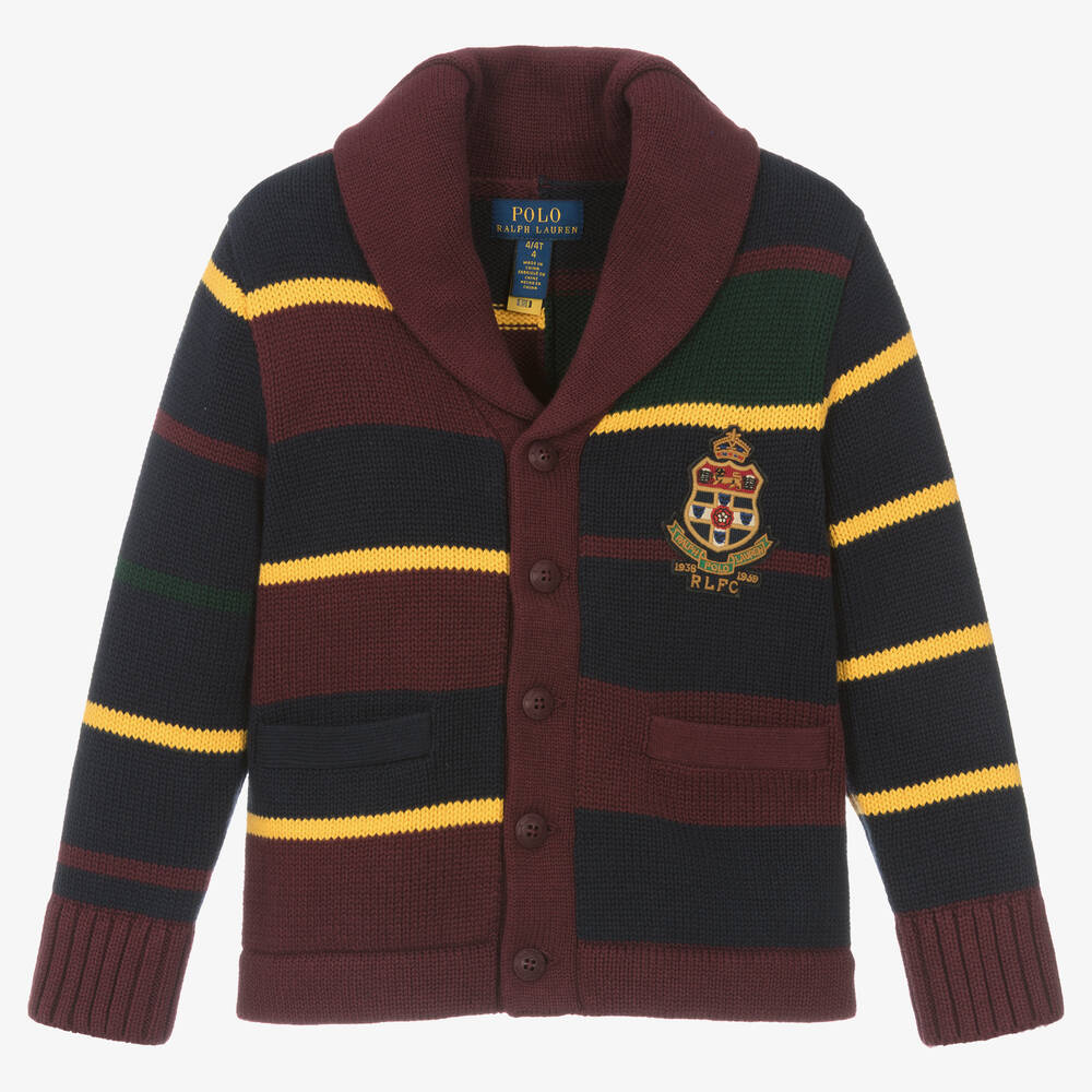 Ralph Lauren - Cardigan bleu et rouge en coton | Childrensalon