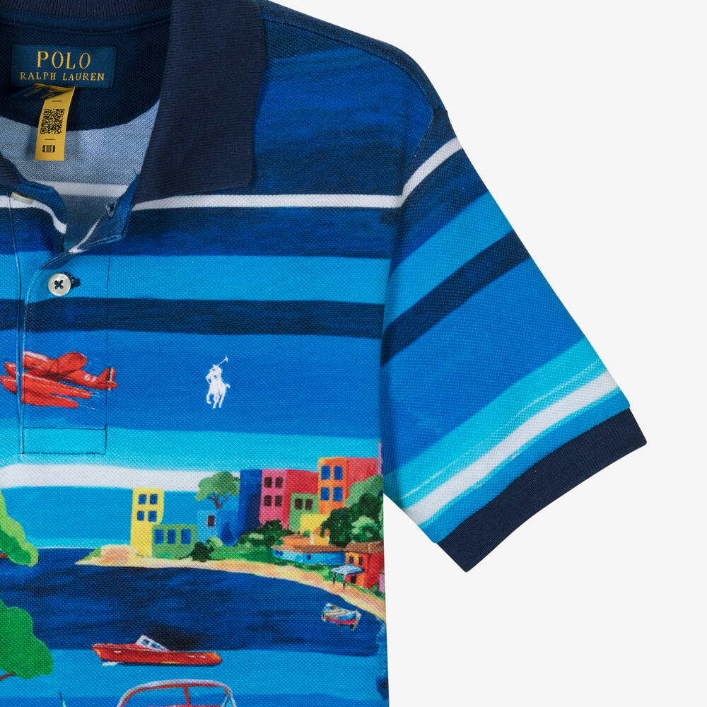Ralph Lauren - Boys Blue Riviera Cotton Polo Shirt | Childrensalon