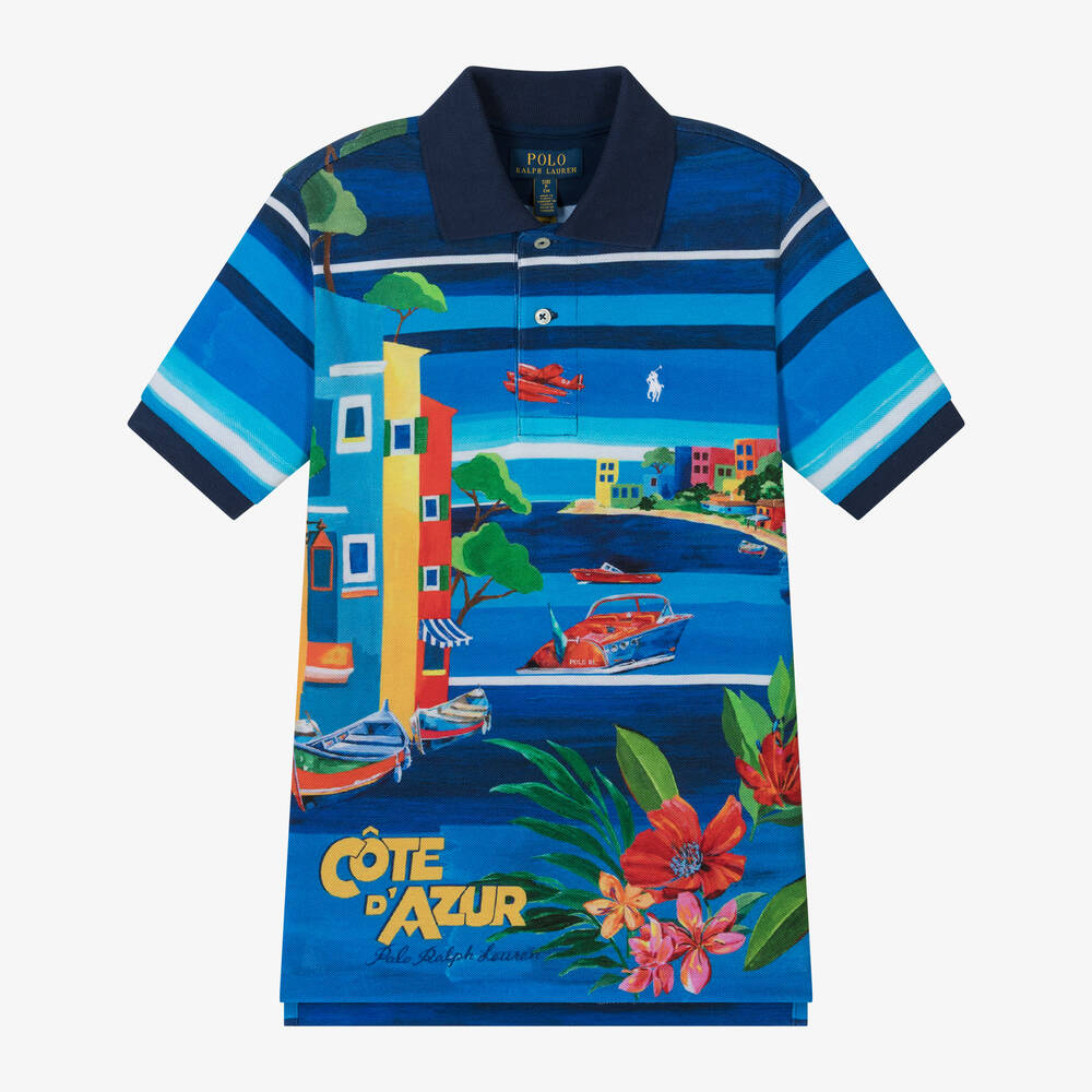Ralph Lauren Boys Blue Riviera Cotton Polo Shirt Childrensalon Outlet