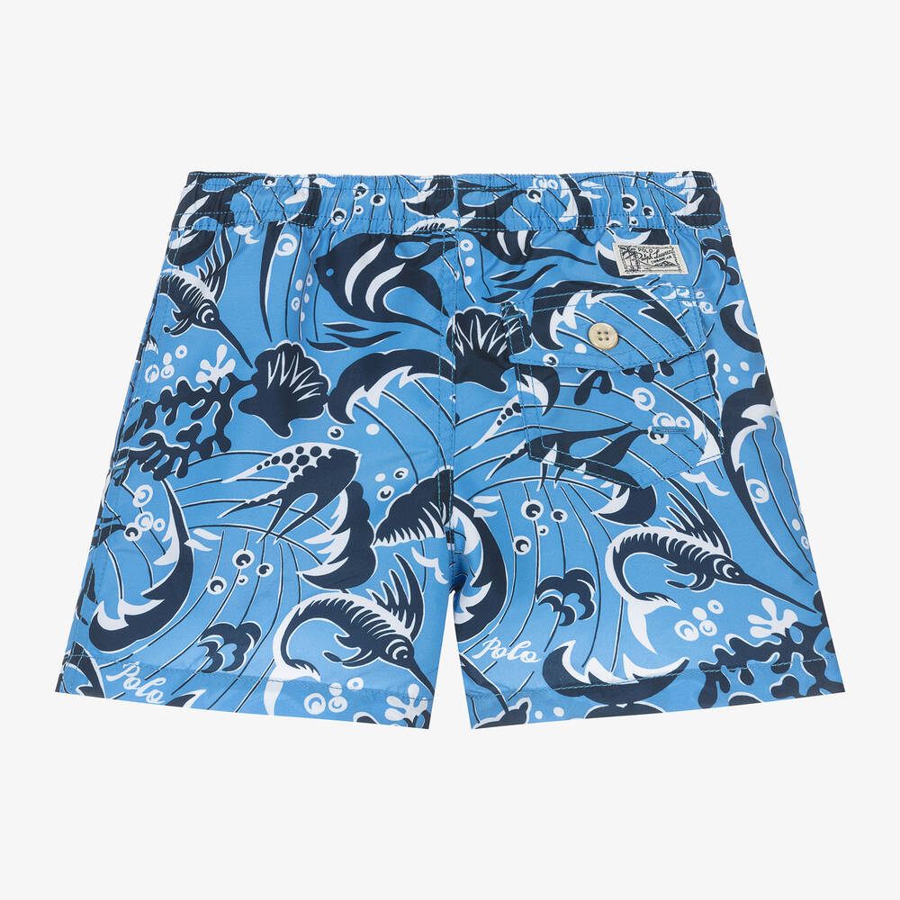 Ralph Lauren-Boys Blue Sea Print Swim Shorts | Childrensalon Outlet