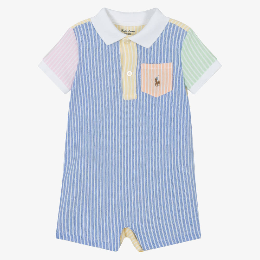 Ralph Lauren-Boys Blue Stripe Cotton Romper | Childrensalon Outlet