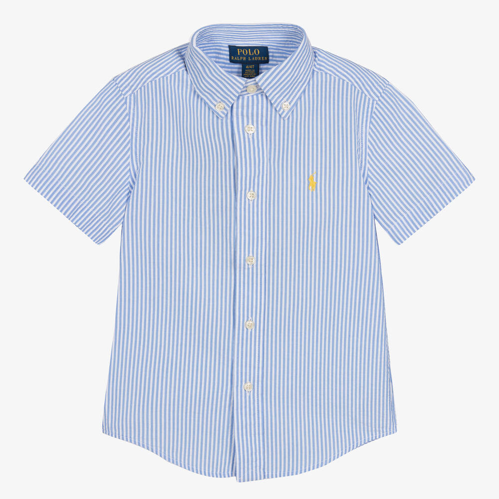 Ralph Lauren-Boys Blue Stripe Cotton Seersucker Shirt | Childrensalon Outlet