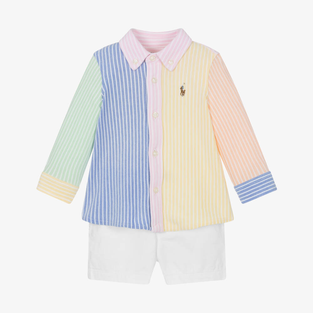 Ralph Lauren-طقم شورت بيكيه مخطط أزرق للأولاد | Childrensalon Outlet