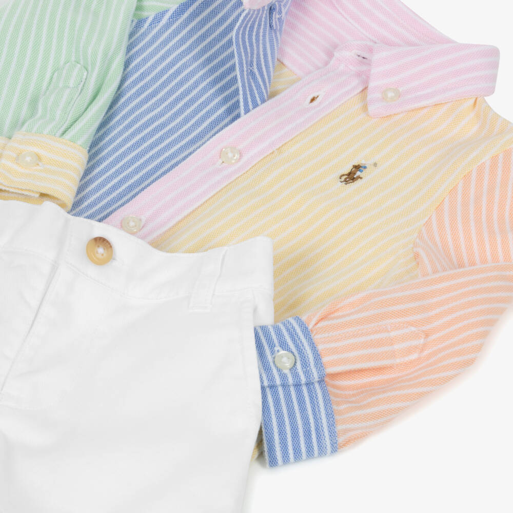 Ralph Lauren-Boys Blue Stripe Piqué Shorts Ensemble | Childrensalon Outlet