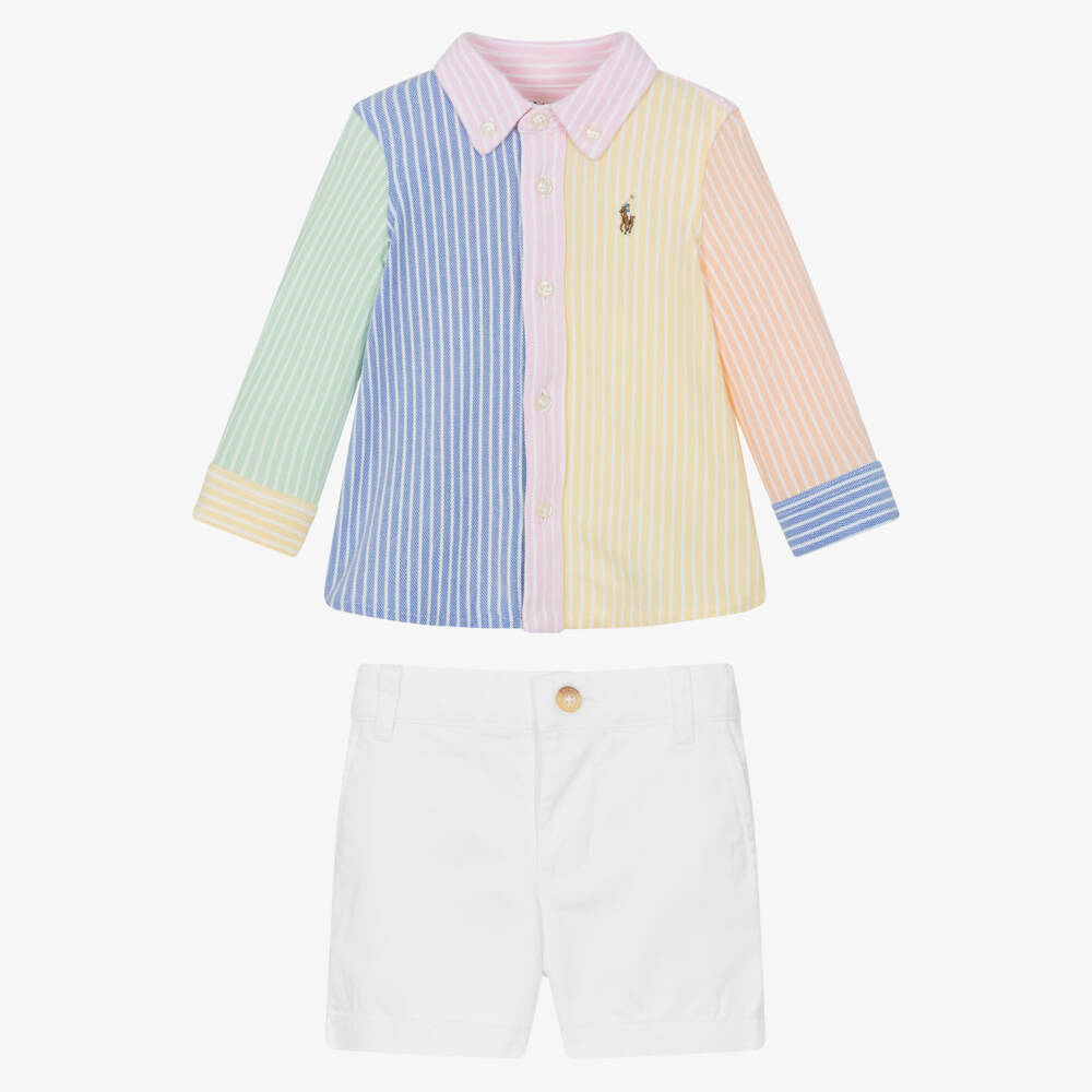 Ralph Lauren-Boys Blue Stripe Piqué Shorts Ensemble | Childrensalon Outlet