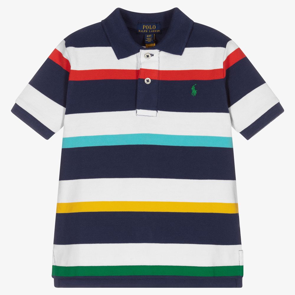 Polo Ralph Lauren - Boys Blue Stripe Polo Shirt | Childrensalon Outlet