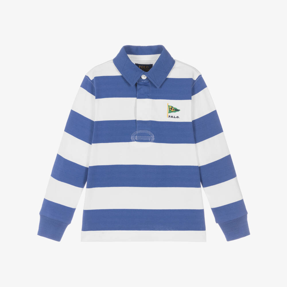 Ralph Lauren-Boys Blue Striped Cotton Long Sleeve Rugby Shirt | Childrensalon Outlet