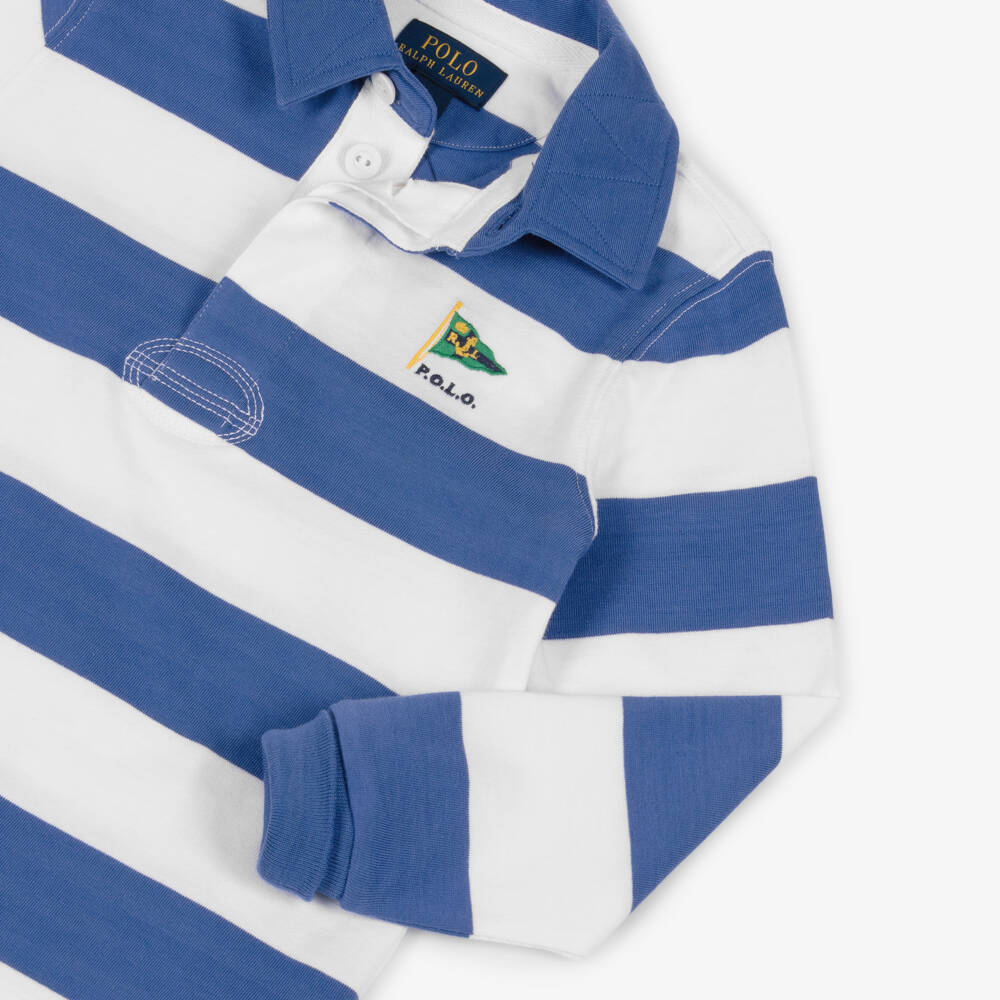 Ralph Lauren-Boys Blue Striped Cotton Long Sleeve Rugby Shirt | Childrensalon Outlet