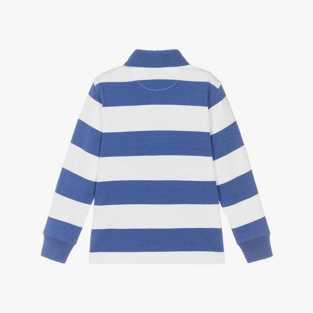 Ralph Lauren-Boys Blue Striped Cotton Long Sleeve Rugby Shirt | Childrensalon Outlet