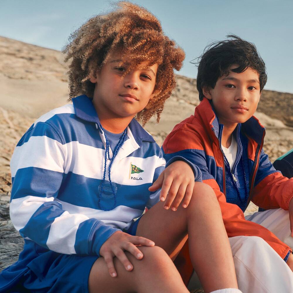 Ralph Lauren-Boys Blue Striped Cotton Long Sleeve Rugby Shirt | Childrensalon Outlet